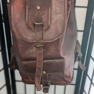 Handmade leather bookbag. Brown. Vintage